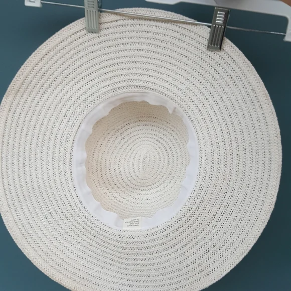 OFF WHITE COLUMBINO BOHO WITH ABALONE DRIP RAFIA PAPER TREE FLOPPY SUMMER HAT - Picture 5 of 9